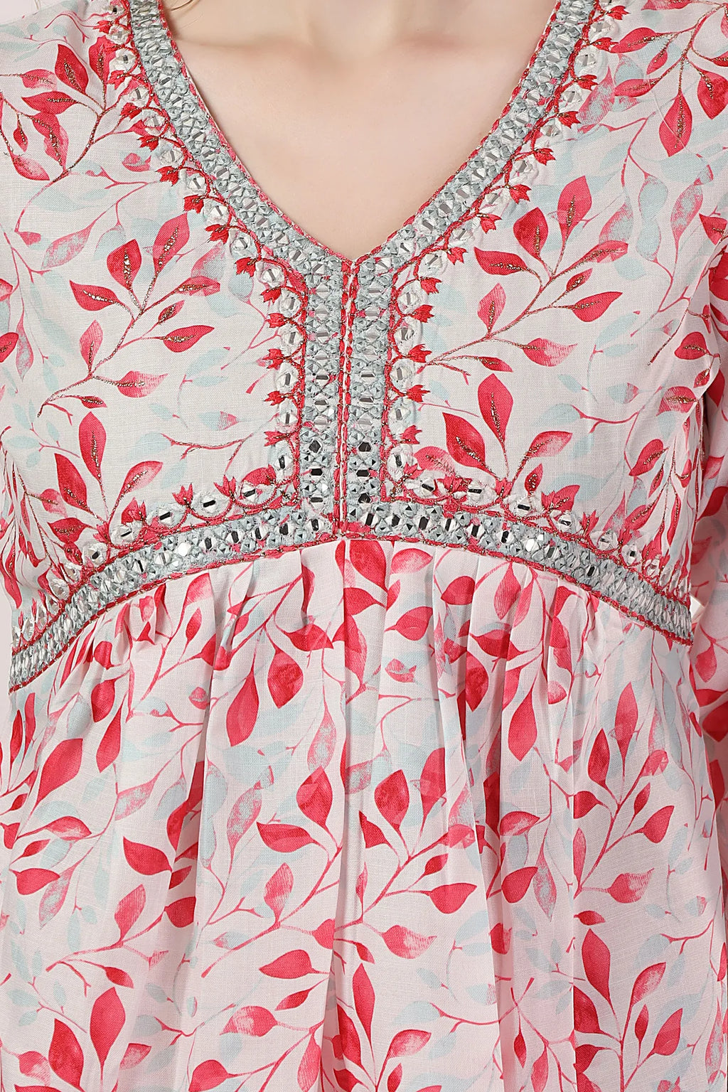 Designer White Leaf Print Cotton Co-Ord Set