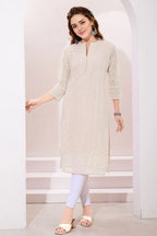 Cream Fine Georgette Kurta with Chicken Embroidery