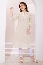 Cream Fine Georgette Kurta with Chicken Embroidery