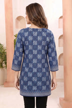 Indigo Blue Geometric Print Tunic with Round Neck