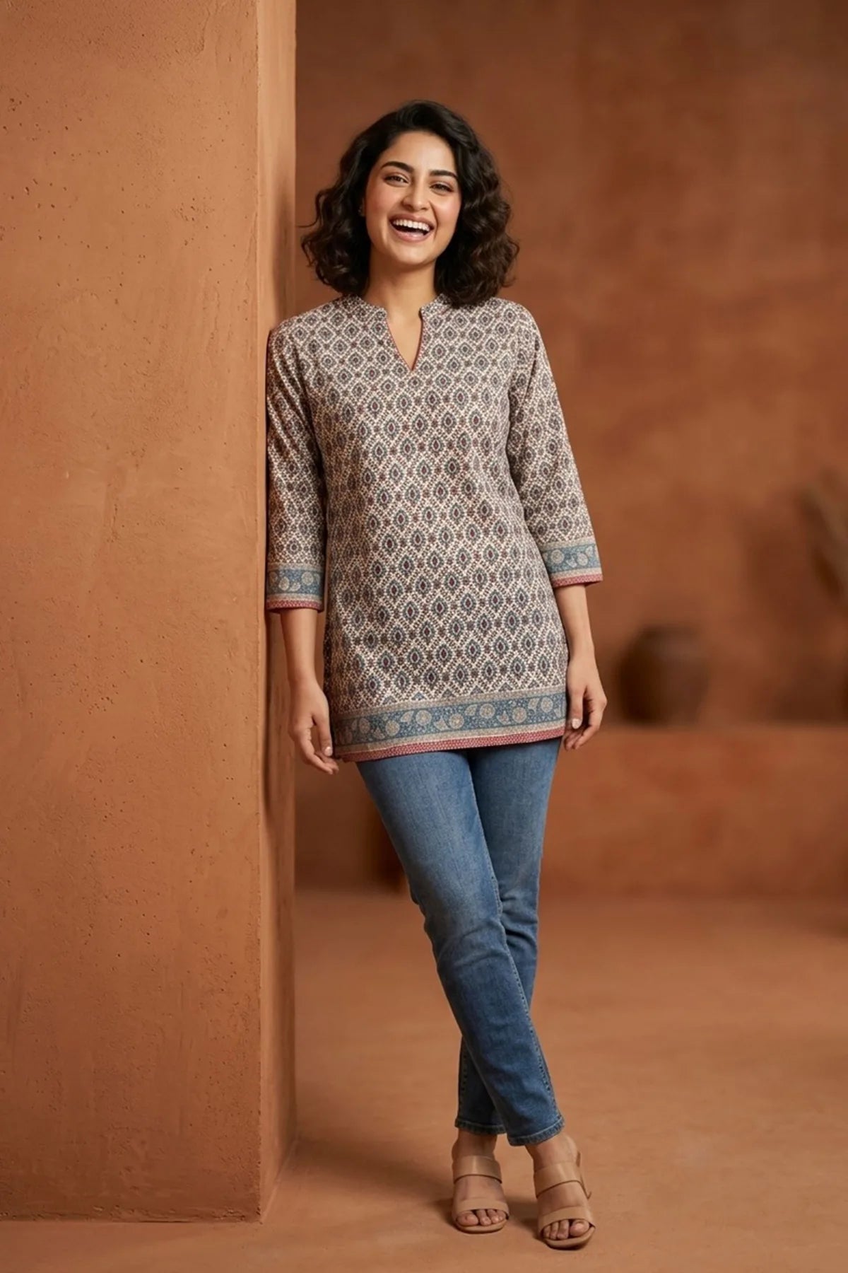 Elegant Jaipuri Printed Cotton Short Kurti for Women