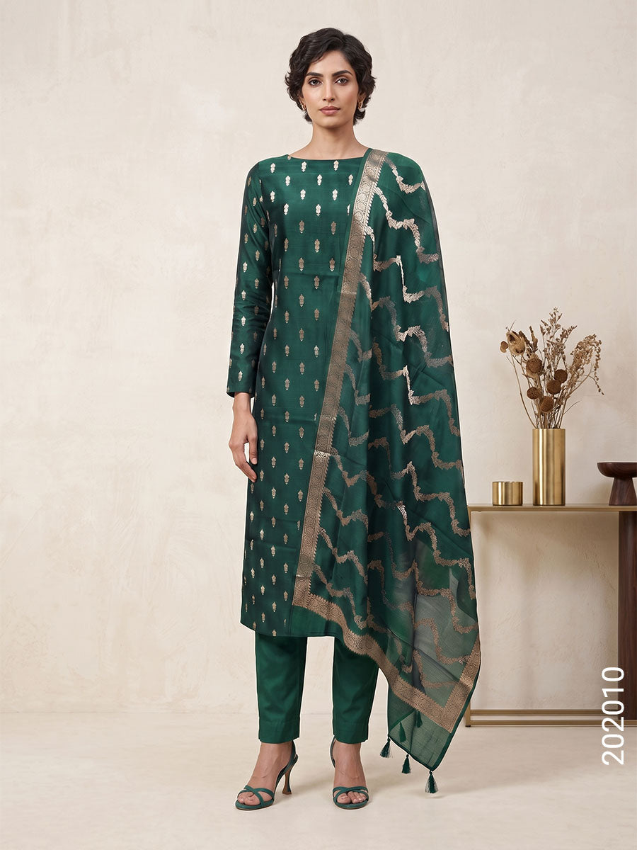 Katan Silk Zari Buti Work Banarasi Suit With Katan Silk Dupatta
