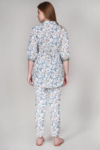 White Leaf Print Cotton Co-Ord Set with Mirror Work