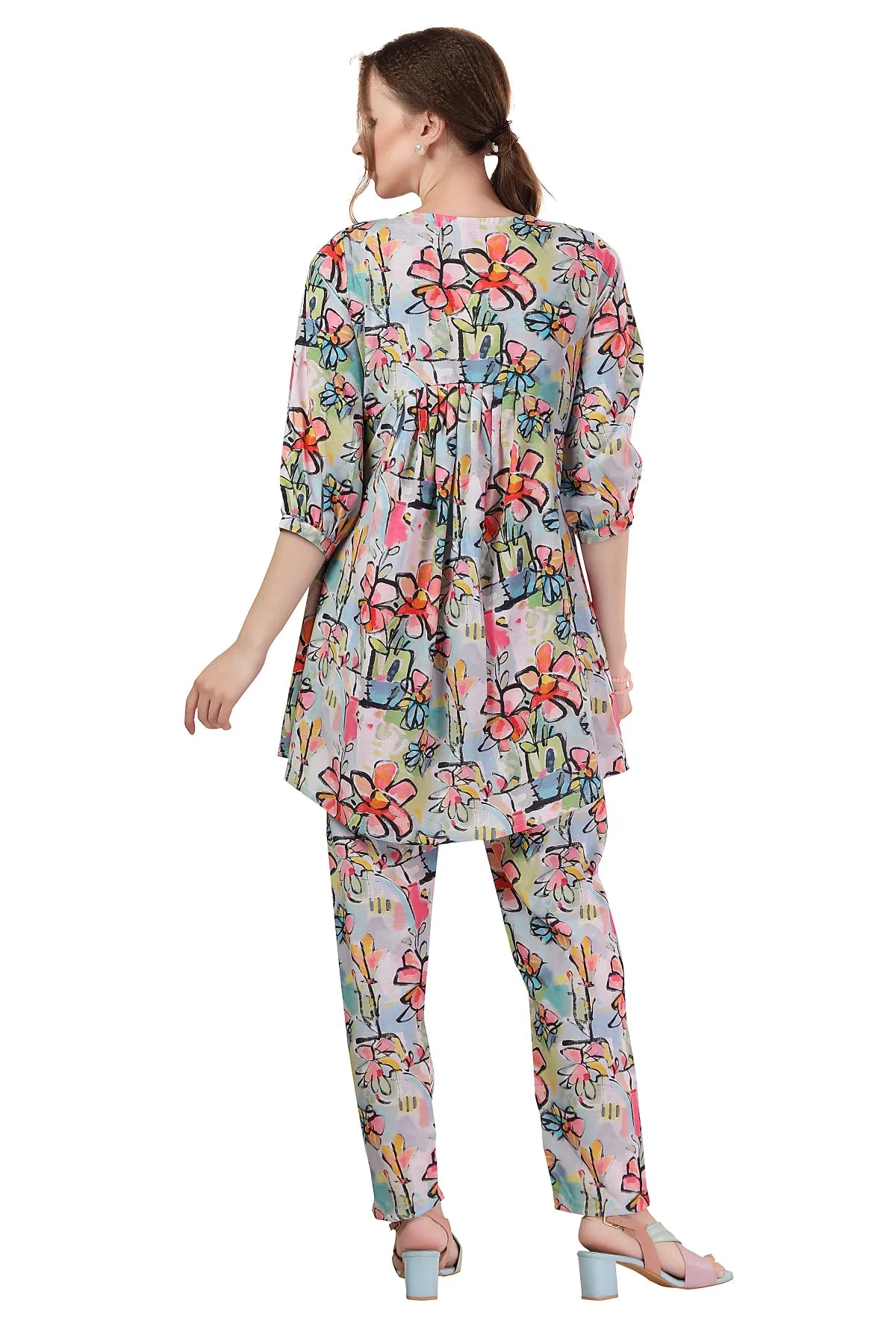Ethnic Abstract Flower Print Cotton Aliya Cut Co Ord Set