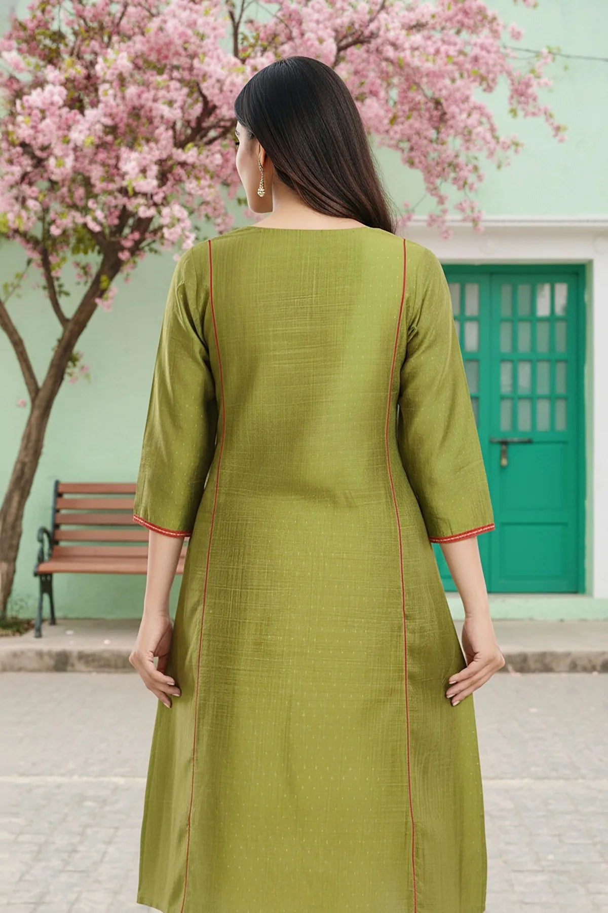 Ethnic Embroidered Green Raw Silk Tunic
