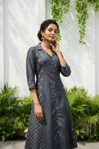 Black Denim Indo Western Dress with Coat Collar