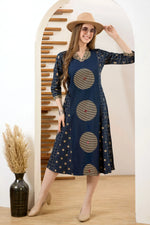 Denim Blue V Neck A Line Indo Western Dress