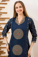 Denim Blue V Neck A Line Indo Western Dress