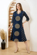 Denim Blue V Neck A Line Indo Western Dress