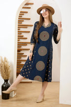 Denim Blue V Neck A Line Indo Western Dress