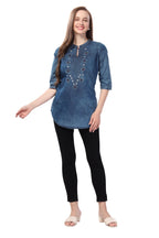 Denim Blue Tunic with Applique Embroidery, Cloud Wash