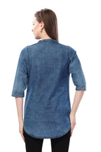 Denim Blue Tunic with Applique Embroidery, Cloud Wash
