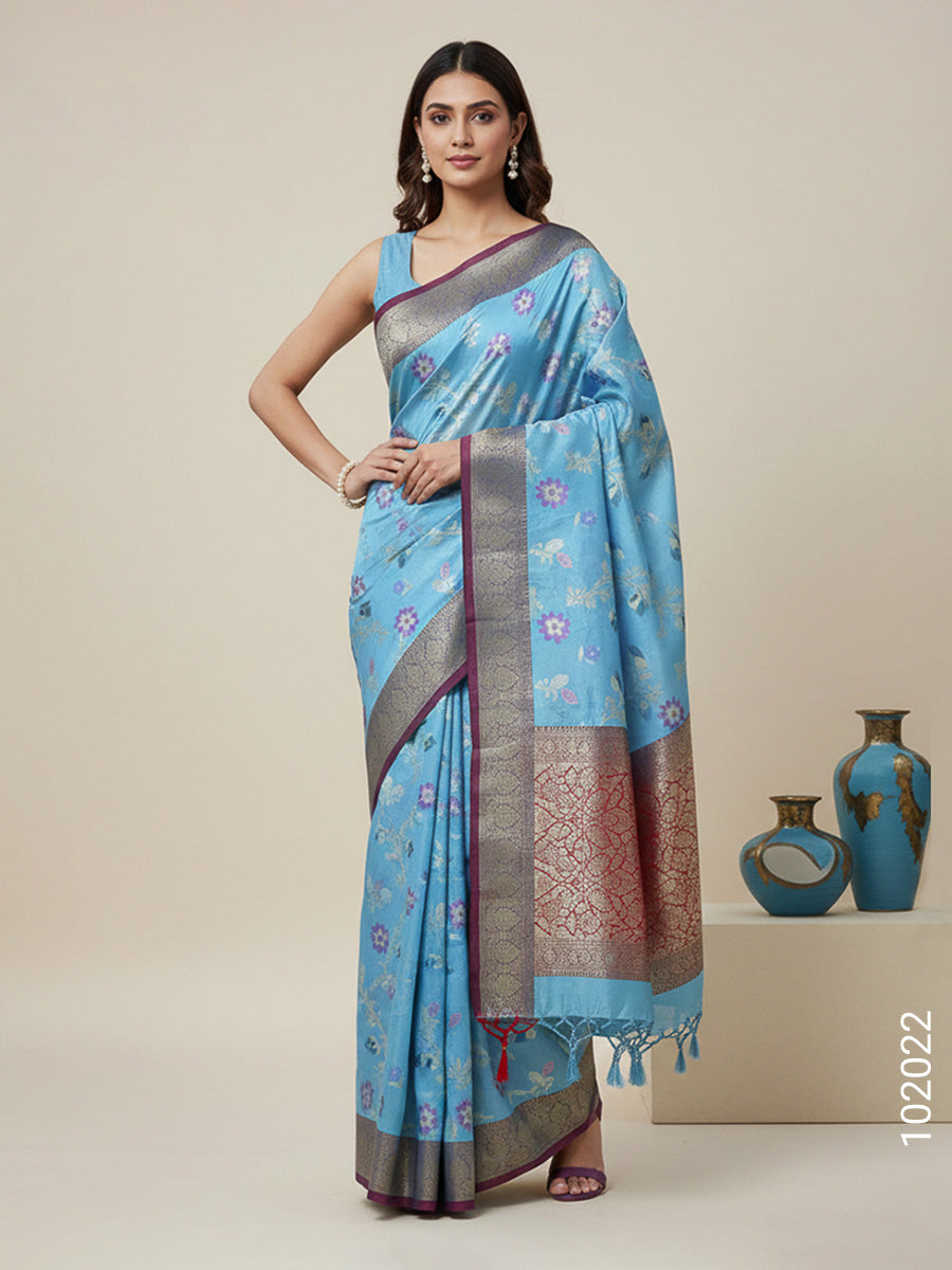 Cotton Resham and Zari Work Jaal Banarasi Saree