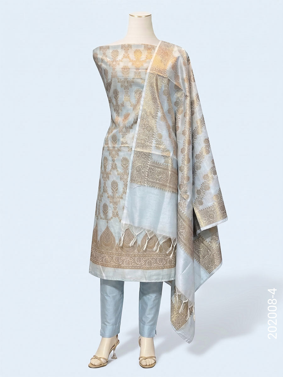 Cotton Silk Zari Jaal Work Banarasi Suit With Cotton Silk Dupatta