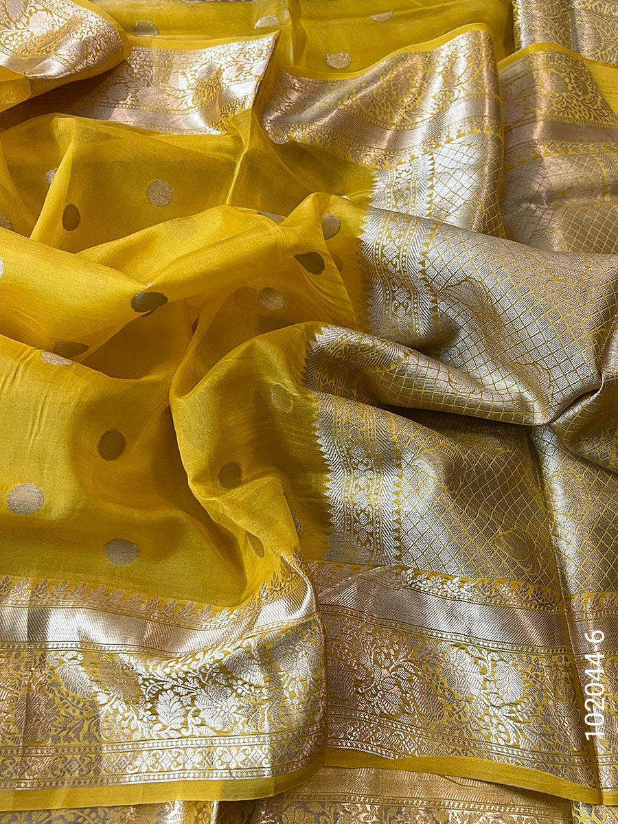 Kora Organza Zari Work Dollar Buti Banarasi Saree