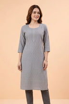 Ash Gray Rayon Chikankari Straight Long Kurta for Women