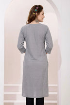 Ash Gray Rayon Chikankari Straight Long Kurta for Women