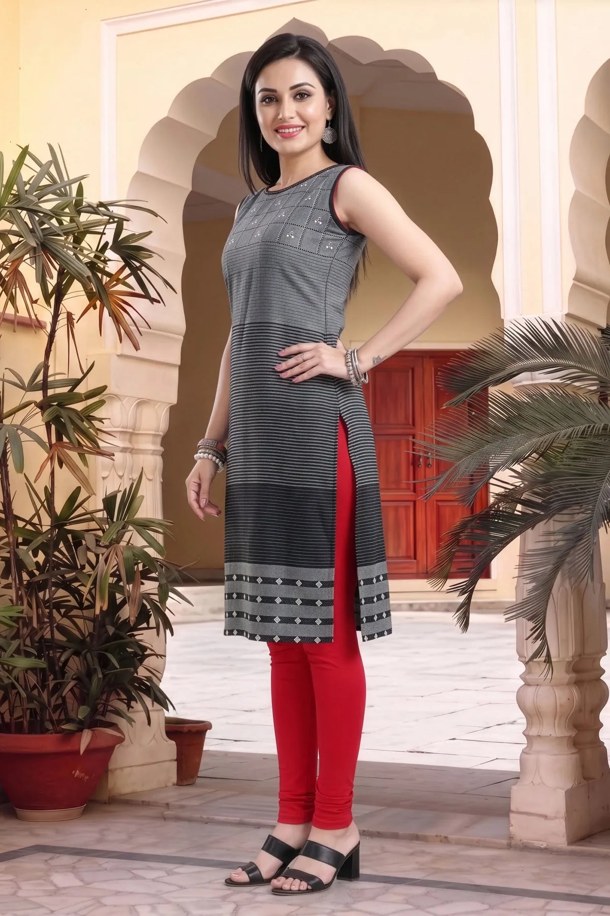 Grey Cotton Sleeveless Long Tunic for Daily Wear
