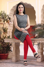 Grey Cotton Sleeveless Long Tunic for Daily Wear