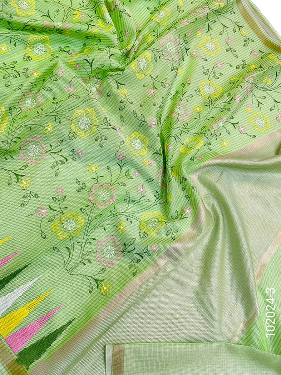 Cotton Embroidery Work Kota Checks Banarasi Saree