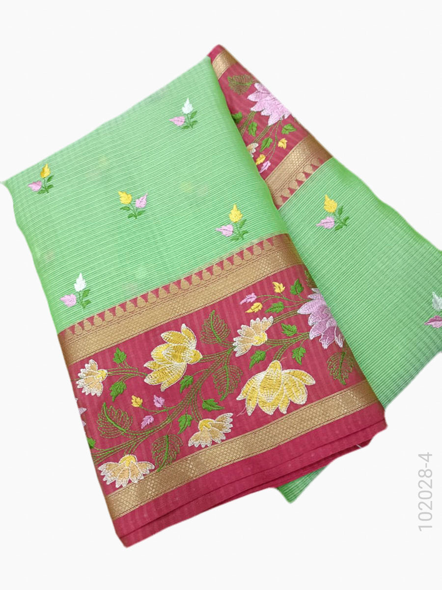 Cotton Embroidery Work Kota Checks Banarasi Saree
