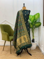 Katan Silk Zari Buti Work Banarasi Suit With Kinkhab Dupatta