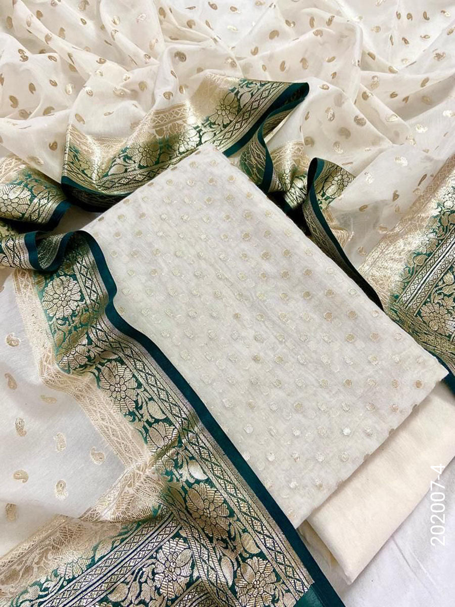 Mercerized Cotton Zari Buti Work Banarasi Suit With Cotton Dupatta