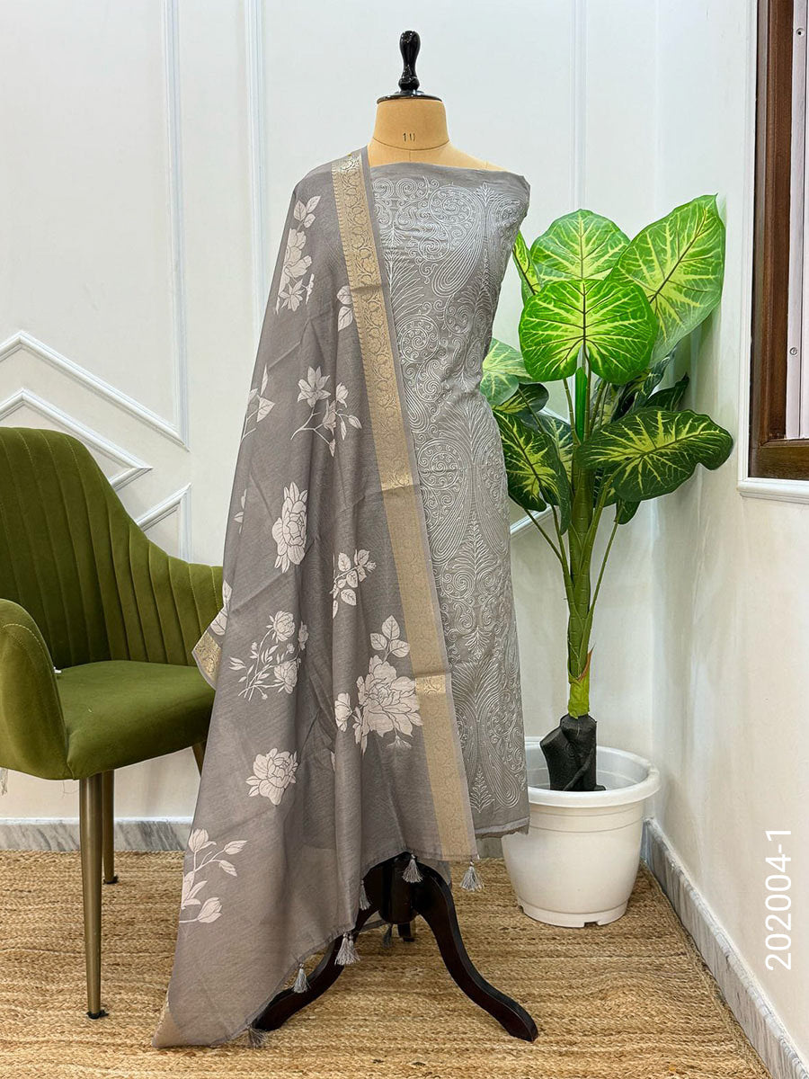 Chanderi Designer Floral Work Banarasi Suit With Chanderi Dupatta