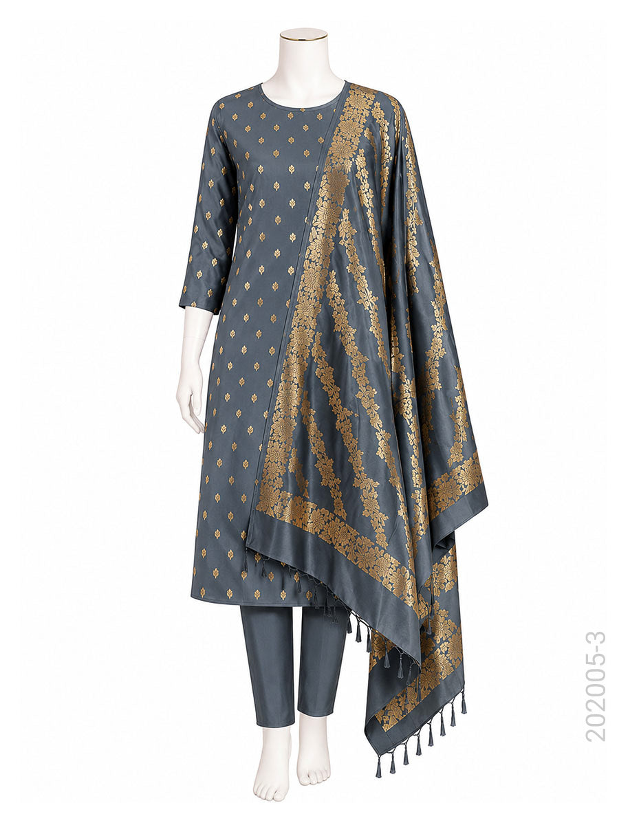Katan Silk Zari Buti Work Banarasi Suit With Katan Silk Dupatta