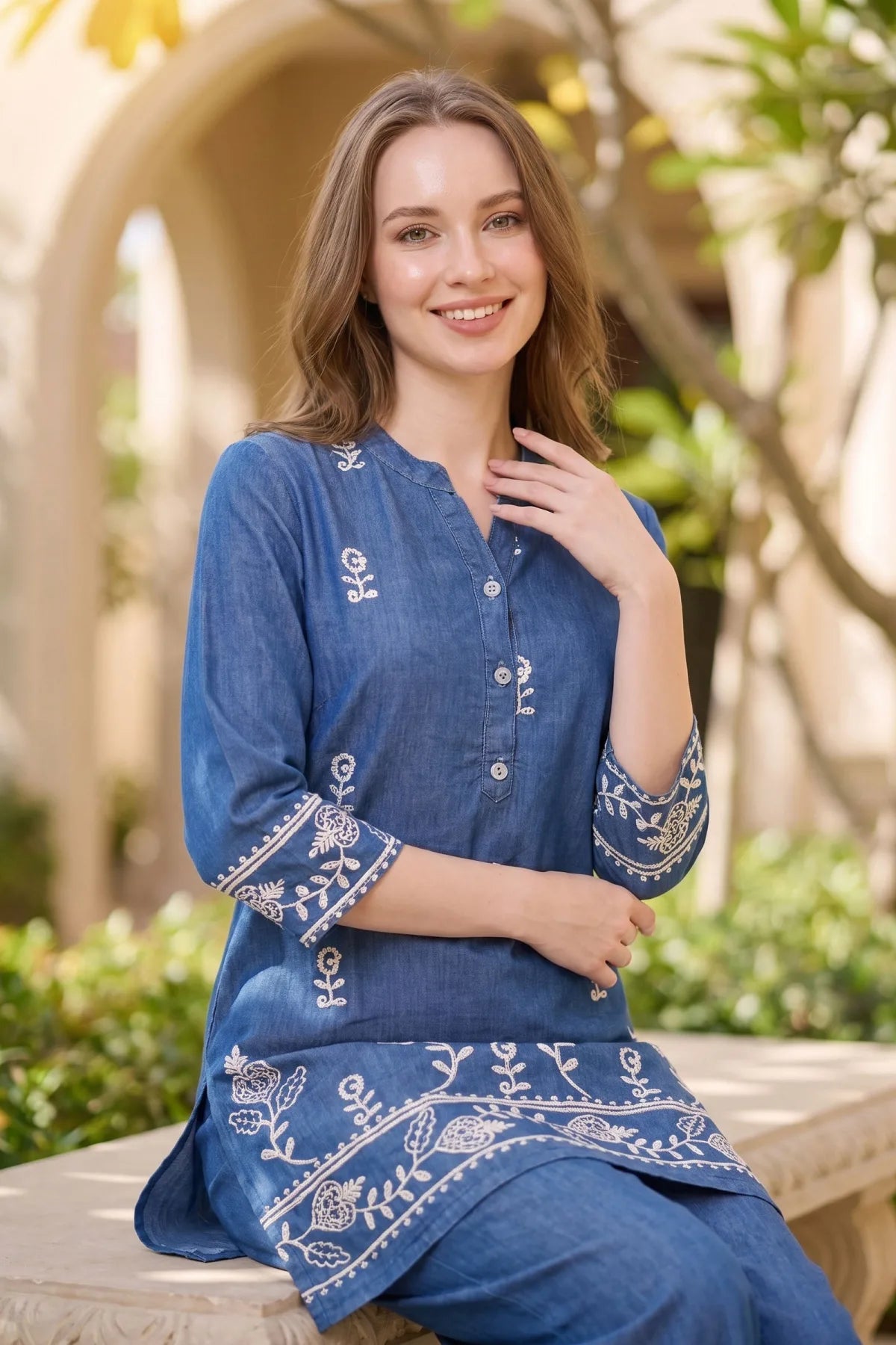 Indigo Blue Denim Kurta Palazzo Co-ord Set
