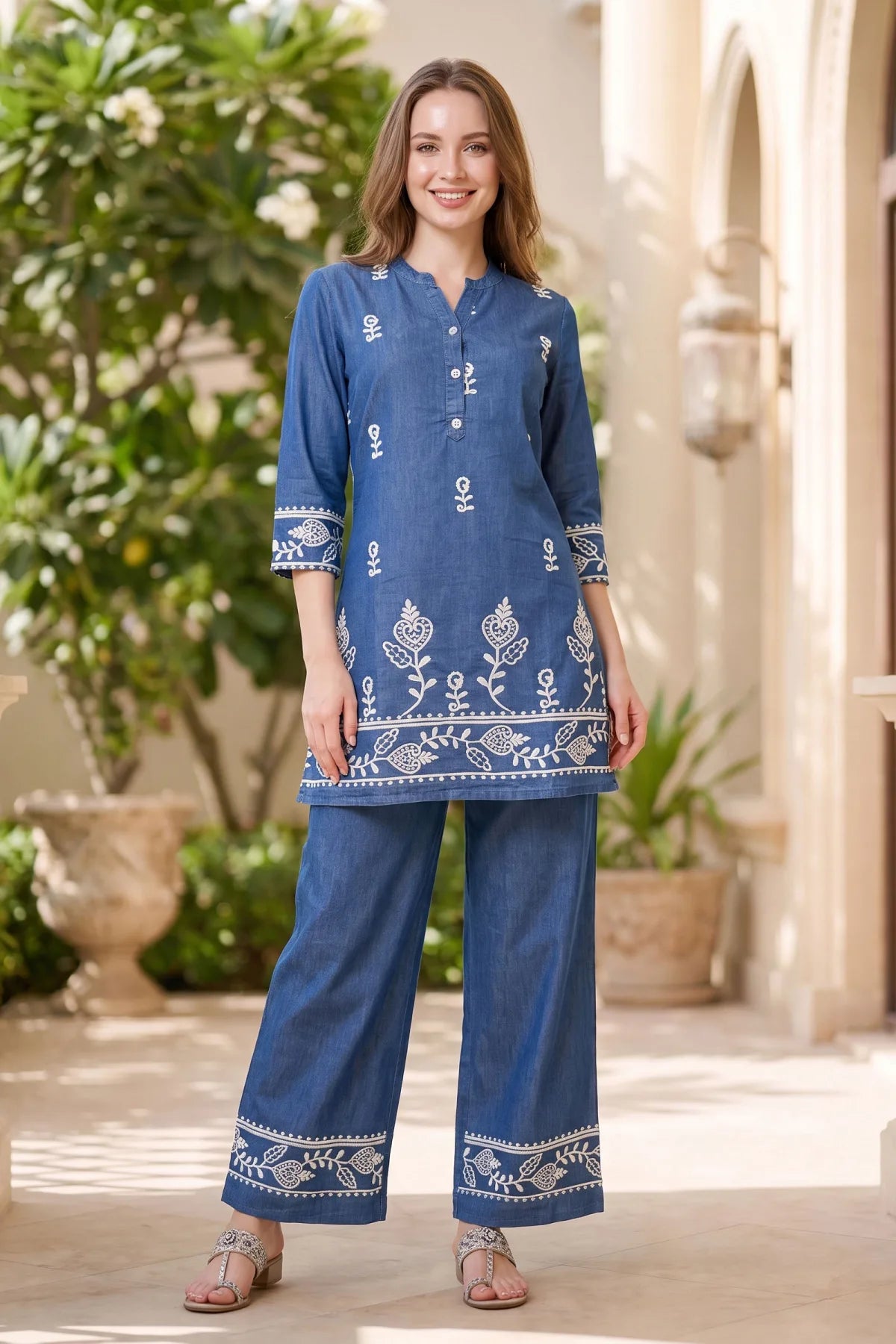 Indigo Blue Denim Kurta Palazzo Co-ord Set