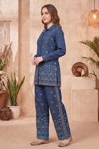 Indigo Blue Denim Co-ord Set with Thread Embroidery