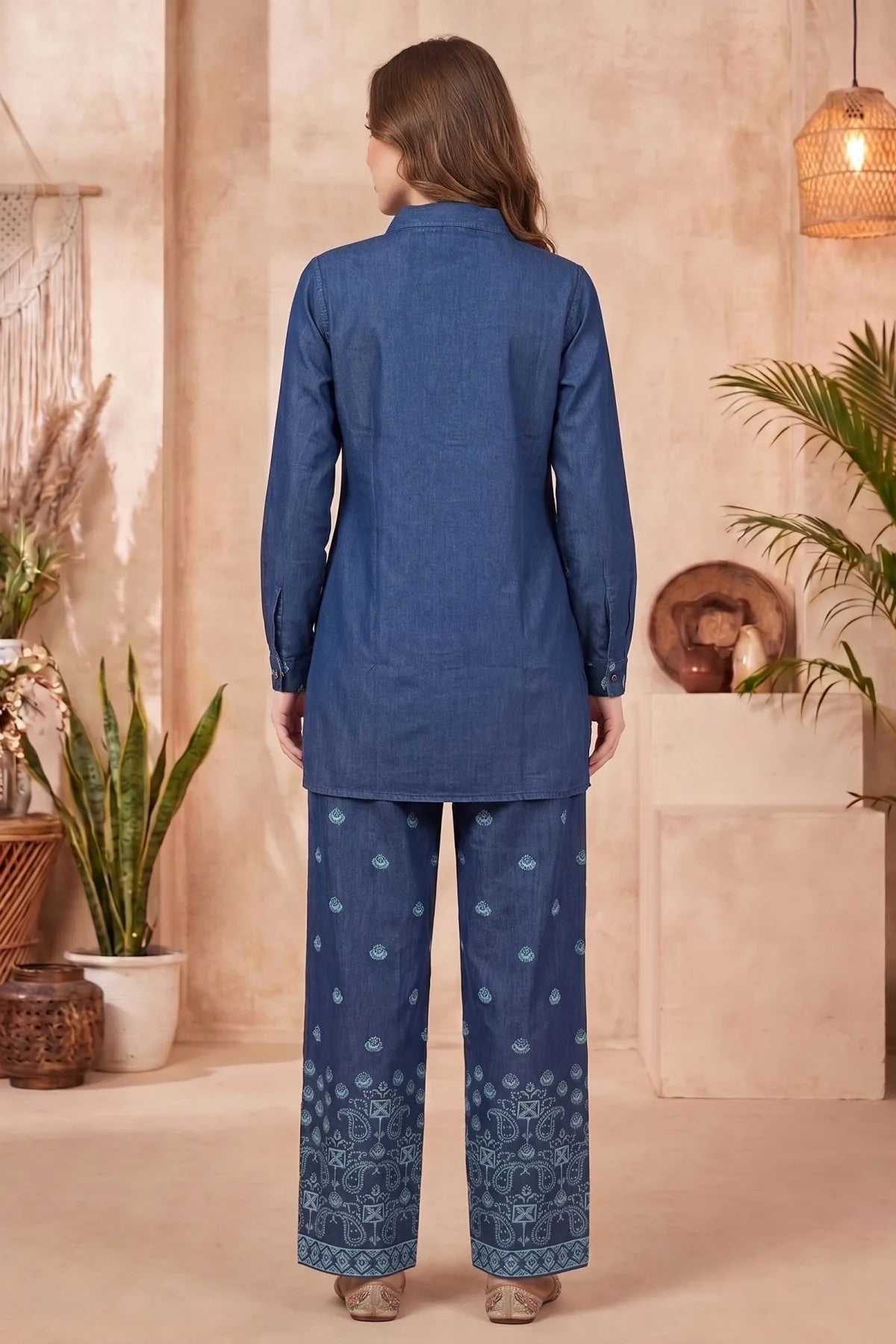 Indigo Blue Denim Co-ord Set with Thread Embroidery