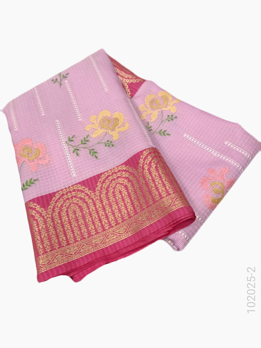 Cotton Embroidery Work Kota Checks Banarasi Saree