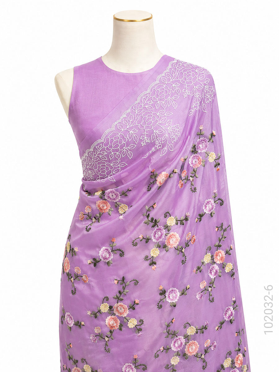 Kora Organza Embroidery Work Floral Banarasi Saree
