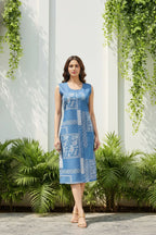 Denim Light Blue Printed Dress with Embellishment