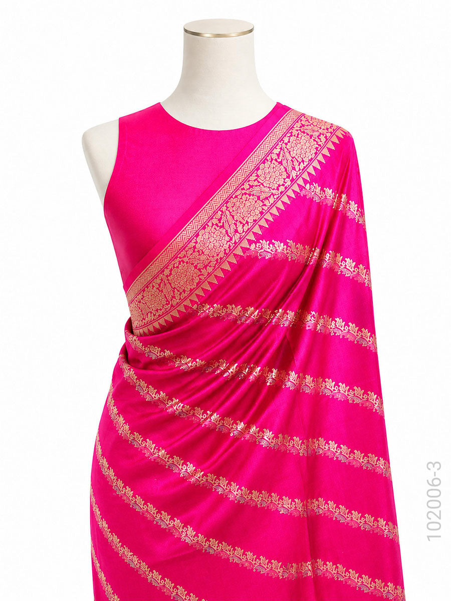 Katan Silk Zari Work Diagonal Stripe Banarasi Saree