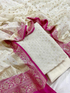 Mercerized Cotton Zari Buti Work Banarasi Suit With Cotton Dupatta