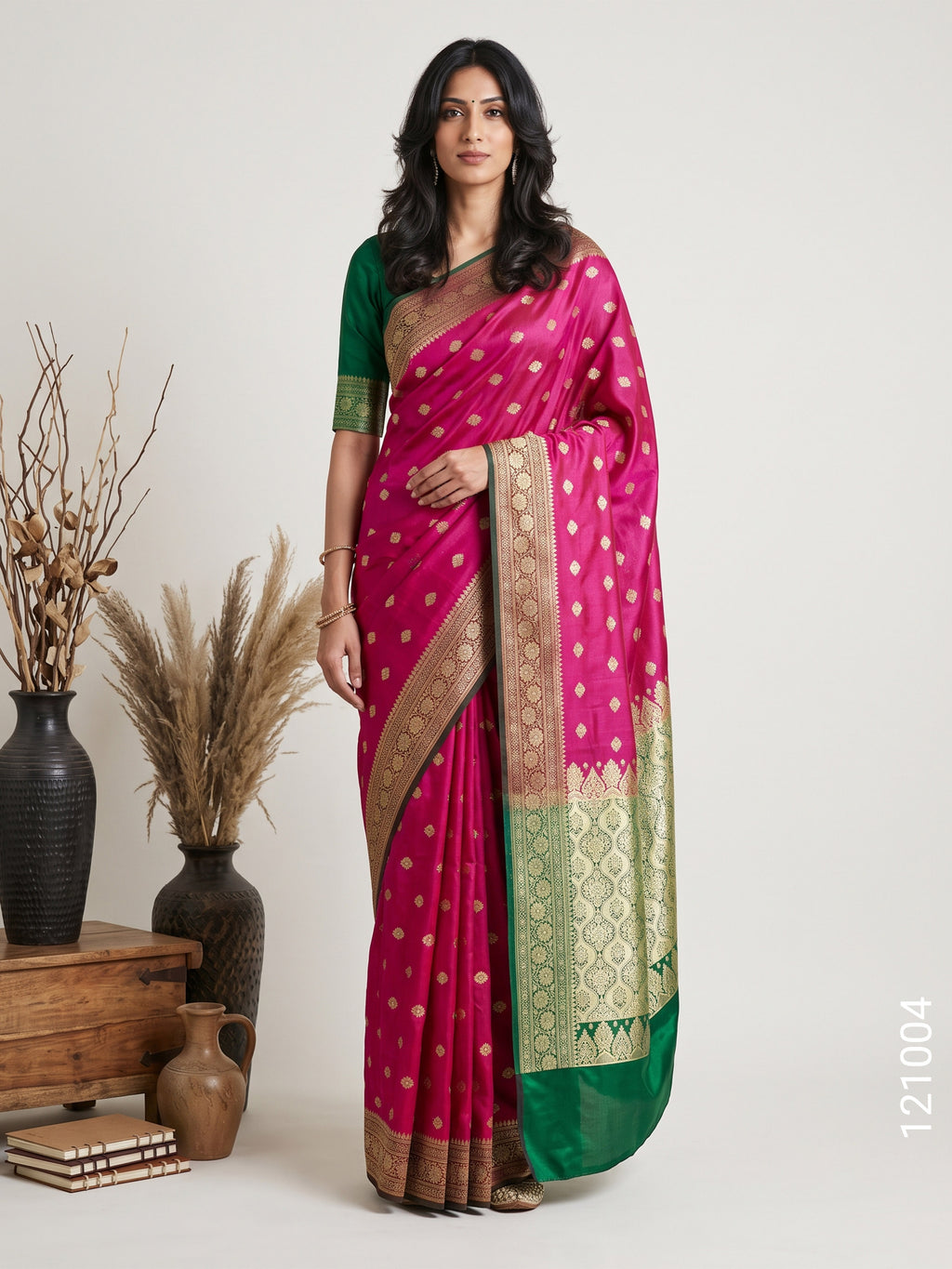 Satin Silk Zari Buti Work Banarasi Saree