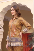 Mustard Crepe Silk Bandhani Print Shirt Style Kurti