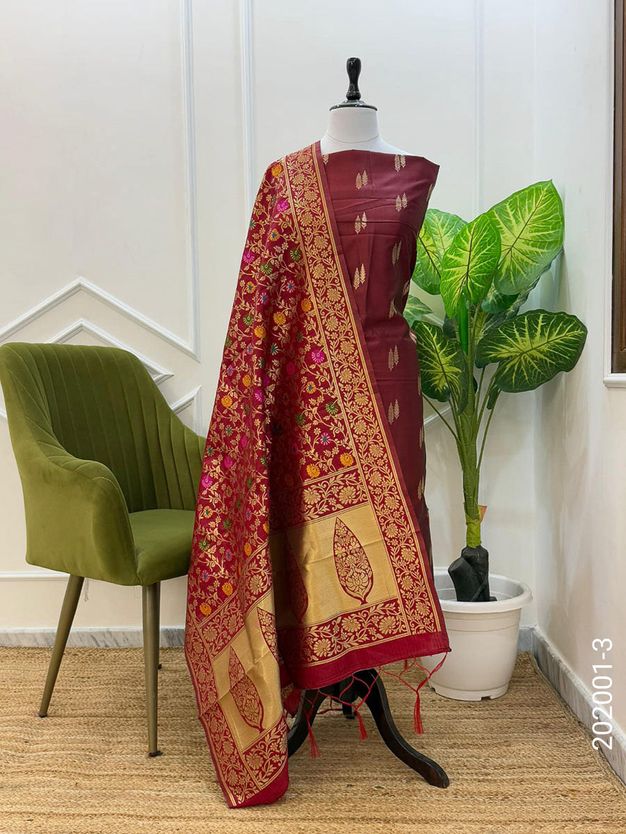 Katan Silk Zari Buti Work Banarasi Suit With Kinkhab Dupatta