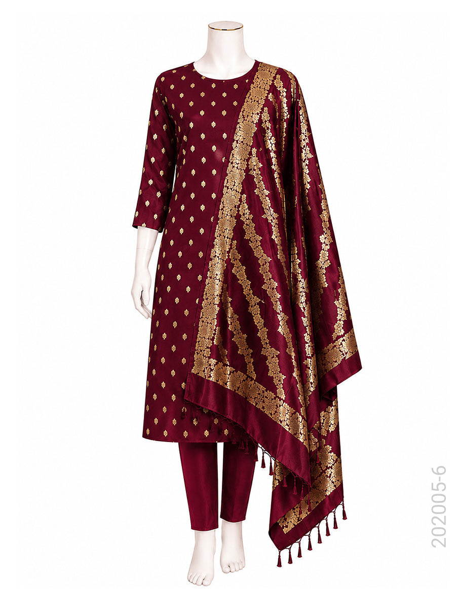 Katan Silk Zari Buti Work Banarasi Suit With Katan Silk Dupatta