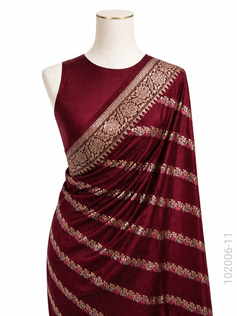 Katan Silk Zari Work Diagonal Stripe Banarasi Saree