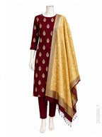 Mercerized Cotton Zari Buta Work Banarasi Suit With Masrise Cotton Dupatta