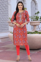 Maroon Printed Long Kurti with Gota Lace and Piping