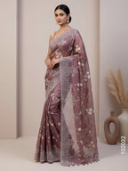 Kora Organza Embroidery Work Floral Banarasi Saree