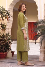 Mehandi Green Cotton Chikankari Style Kurti with Palazzo
