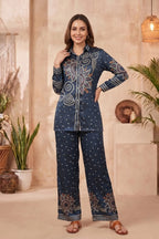 Midnight Blue Bandhani Print Crepe Silk Co Ord Set