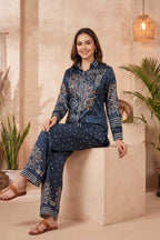 Midnight Blue Bandhani Print Crepe Silk Co Ord Set