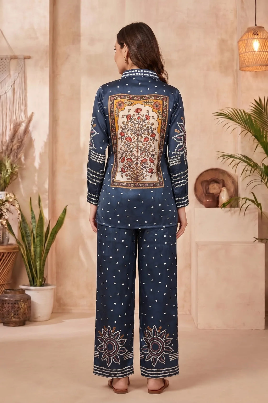 Midnight Blue Bandhani Print Crepe Silk Co Ord Set